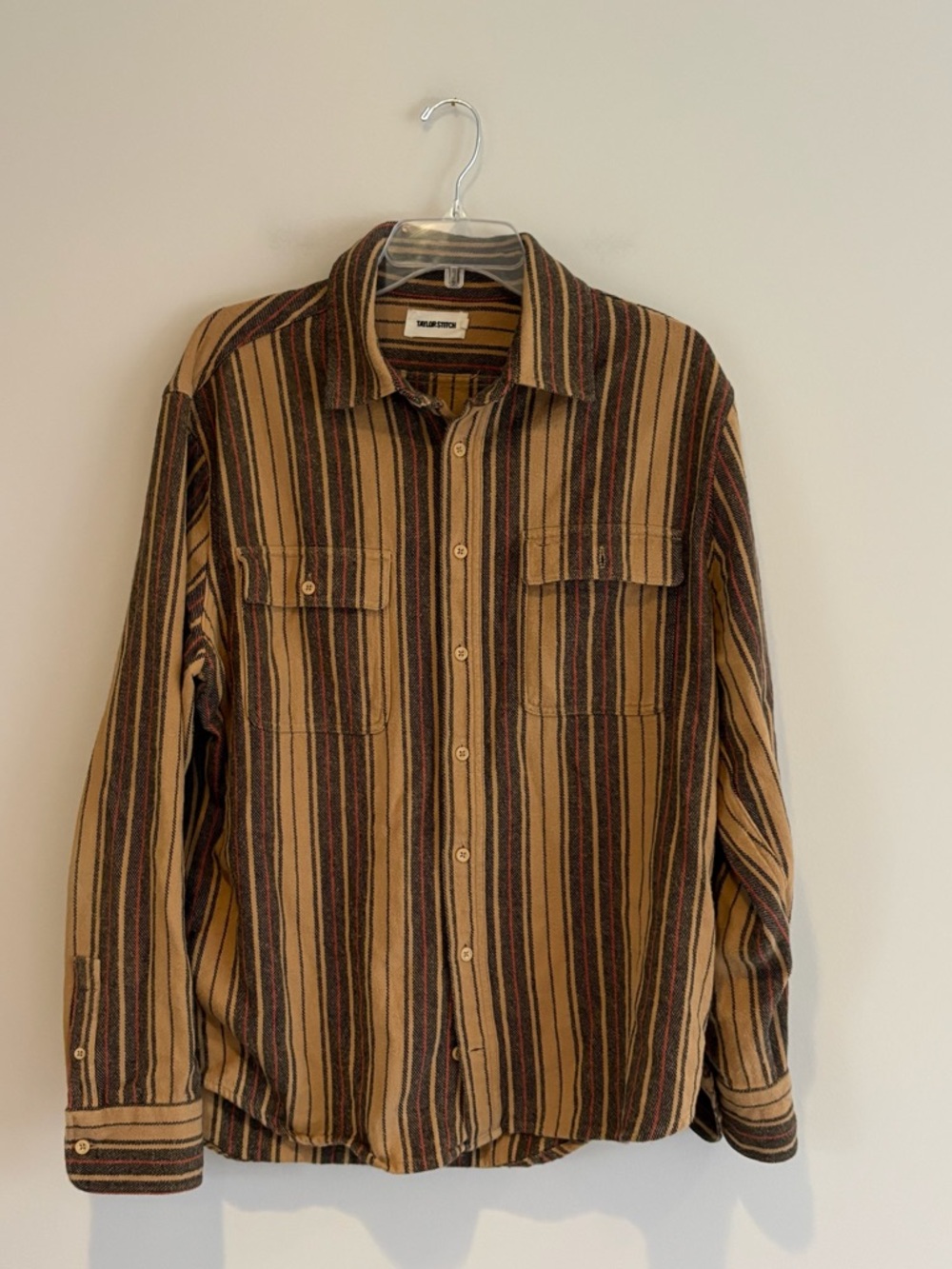 Taylor Stitch Plaid Flannel Shirt in Tan, Brown and Red